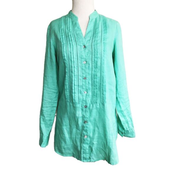 J Jill Mint Green 100% Linen Button Front Blouse Size XS - Picture 1 of 5